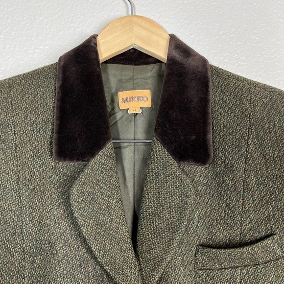 Vintage Mikko Jacket Tweed Velvet Trim Wool Green Women’s Size 42 - Picture 5 of 14